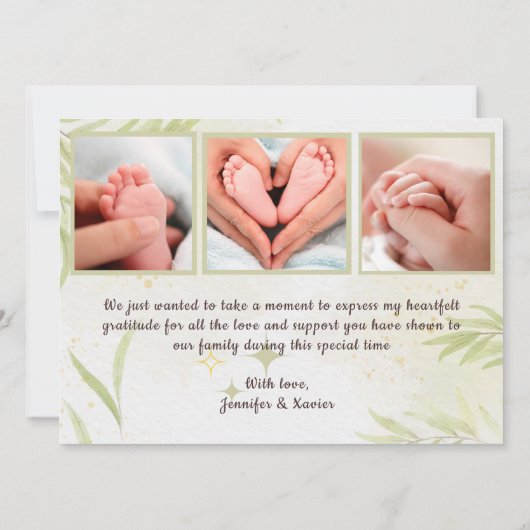 Baby Foto- en gouden bladeren - bekendmakingskaart (Achterkant)