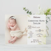 Baby Foto- en gouden bladeren - bekendmakingskaart (Staand voorkant)