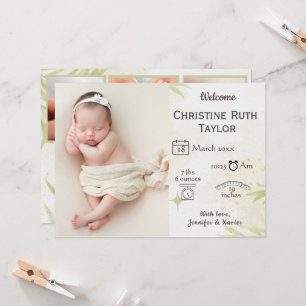 Baby Foto- en gouden bladeren - bekendmakingskaart