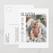 Baby Foto en statistieken Aankondigingskaart (Voorkant / Achterkant)