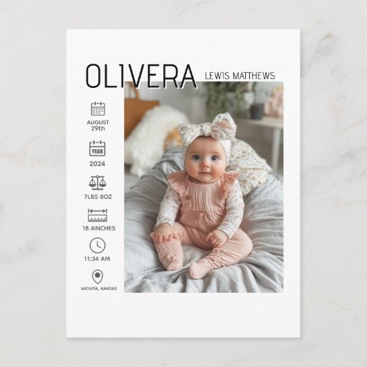Baby Foto en statistieken Aankondigingskaart (Voorkant)