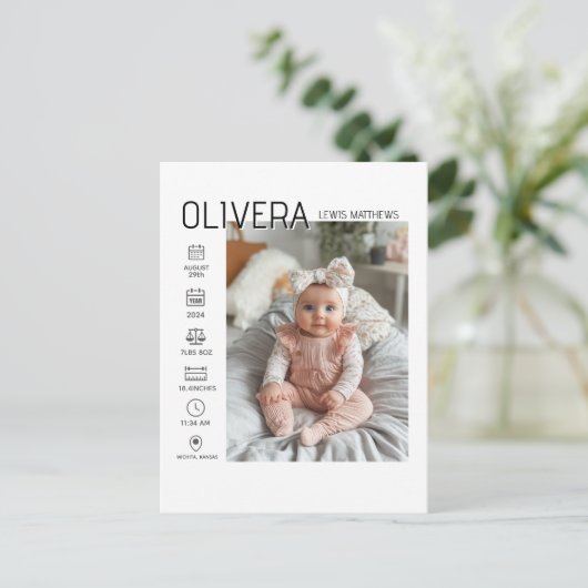 Baby Foto en statistieken Aankondigingskaart (Staand voorkant)