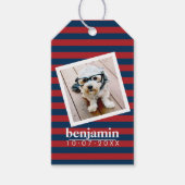 Baby Foto- en vaderlandslievende gestreepte patron Cadeaulabel (Voorkant)