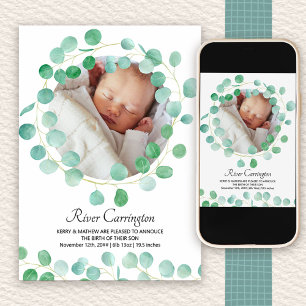 Baby Foto Eucalyptus Greenery Unisex Birth Aankondiging