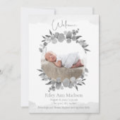 Baby Foto Eucalyptus Modern Gray Aankondiging (Voorkant)