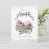 Baby Foto Eucalyptus Modern Gray Aankondiging (Staand voorkant)