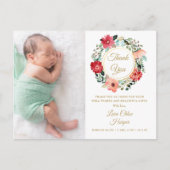 Baby Foto Floral Garland Gold Dank je wel Aankondigingskaart (Voorkant)