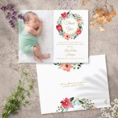 Baby Foto Floral Garland Gold Dank je wel Aankondigingskaart