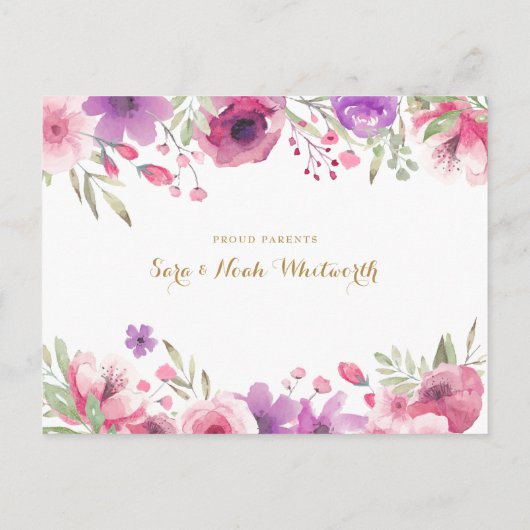 Baby Foto Floral Script Dank u geboorte Aankondigingskaart (Achterkant)