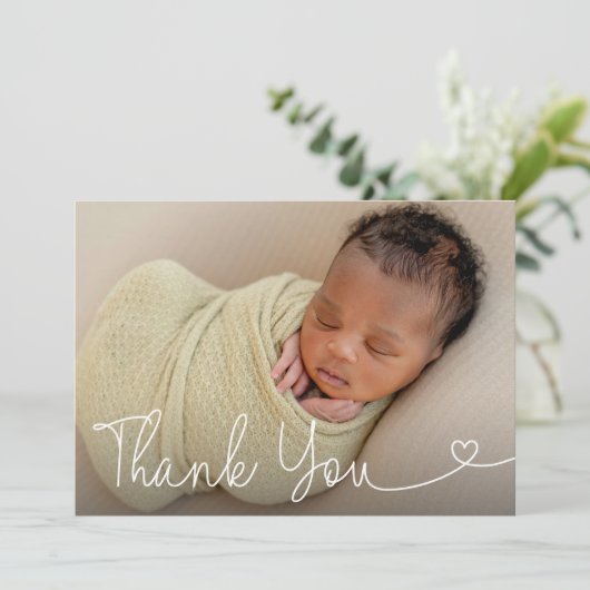 Baby Foto Geboorte Aankondiging Modern hart Script (Staand voorkant)