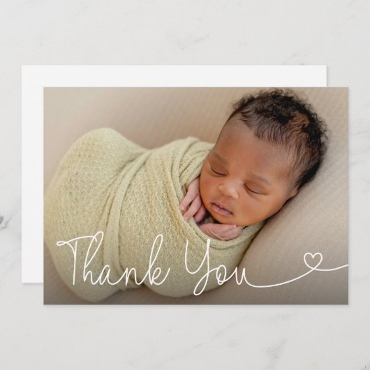 Baby Foto Geboorte Aankondiging Modern hart Script (Voorkant / Achterkant)