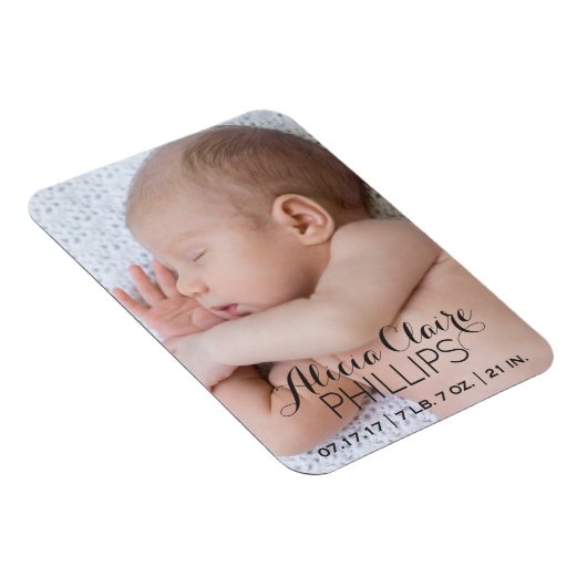 Baby Foto Geboorte Aankondiging | Modern script Magneet (Rechterzijde)