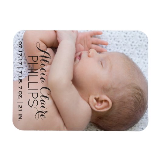 Baby Foto Geboorte Aankondiging | Modern script Magneet (Horizontaal)