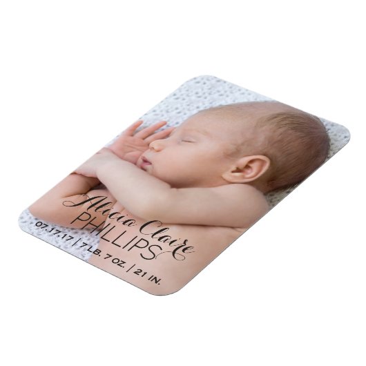 Baby Foto Geboorte Aankondiging | Modern script Magneet (Linkerzijde)