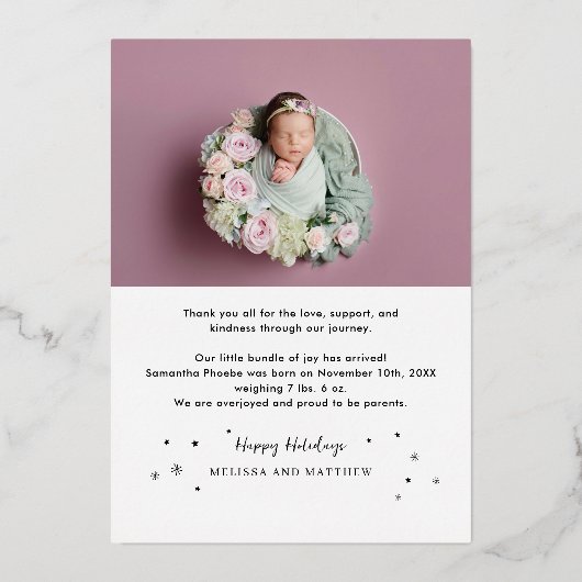 Baby Foto Geboorte Aankondiging Roos Goudfolie (Achterkant)