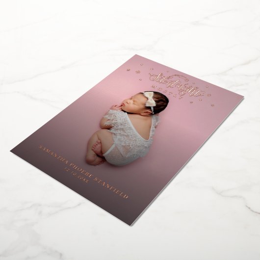 Baby Foto Geboorte Aankondiging Roos Goudfolie (Gedraaid)