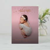 Baby Foto Geboorte Aankondiging Roos Goudfolie (Staand Voorkant)