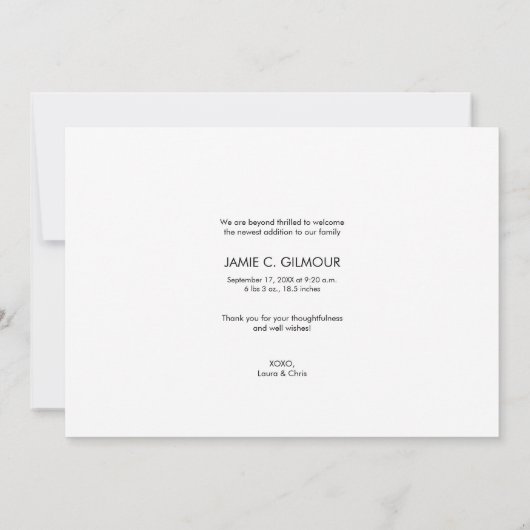 Baby Foto geboorte Aankondiging script modern (Achterkant)