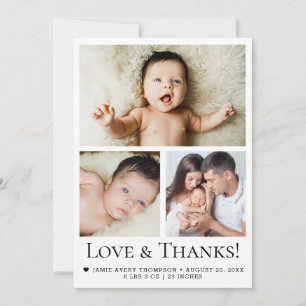 Baby Foto Geboorteaankondiging Liefde en Bedankt Kaart