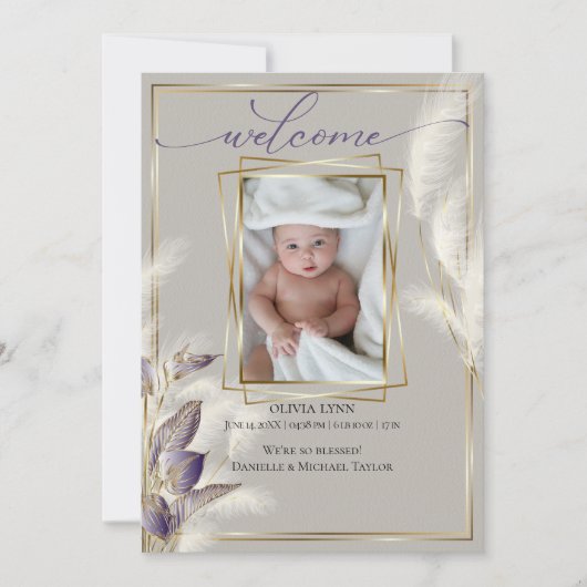 Baby Foto geboorteaankondiging Pampas Grass Kaart (Voorkant)