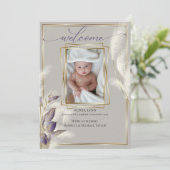 Baby Foto geboorteaankondiging Pampas Grass Kaart (Staand voorkant)