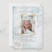 Baby Foto geboortedatum Blauwe Floral Kaart (Voorkant)