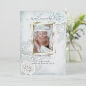Baby Foto geboortedatum Blauwe Floral Kaart (Staand voorkant)