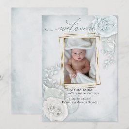 Baby Foto geboortedatum Blauwe Floral Kaart