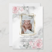 Baby Foto geboortedatum Roze Floral Kaart (Voorkant)