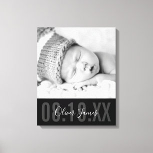 BABY FOTO GEBOORTEDATUM schattig type zwart-wit zw Canvas Afdruk