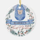 Baby Foto Gepersonaliseerde Baby's 1e Kerstmis Keramisch Ornament (Voorkant)