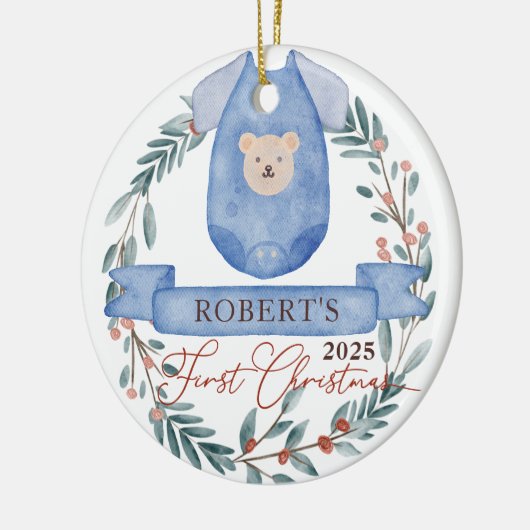 Baby Foto Gepersonaliseerde Baby's 1e Kerstmis Keramisch Ornament (Links)