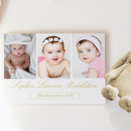 Baby Foto Gold Colored Script Briefkaart