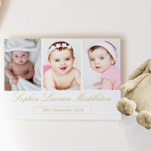 Baby Foto Gold Colored Script Briefkaart