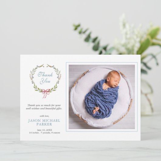 Baby Foto greenery Hartelijk dank Aankondiging (Staand voorkant)