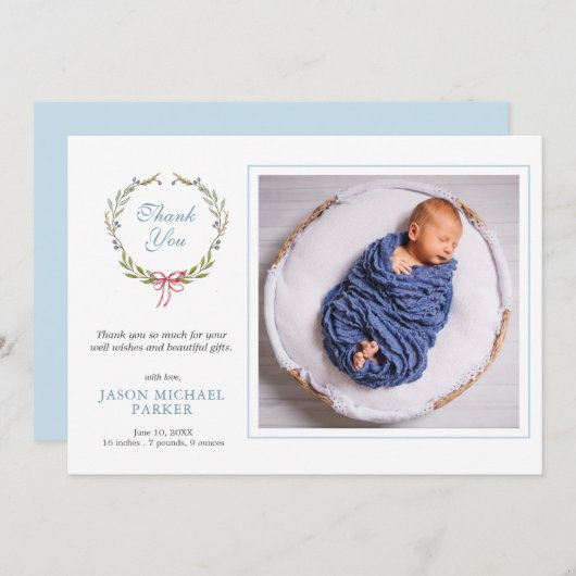 Baby Foto greenery Hartelijk dank Aankondiging (Voorkant / Achterkant)