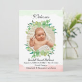 Baby Foto Greenery Modern Baby Birth Aankondiging (Staand voorkant)