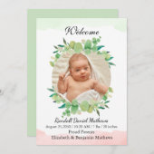 Baby Foto Greenery Modern Baby Birth Aankondiging (Voorkant / Achterkant)