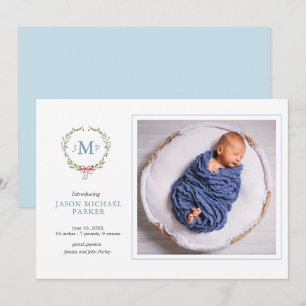 Baby foto Greenery monogrammed Aankondiging