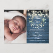 Baby Foto Greenery Rustic Blue Bedankt voor geboor Aankondigingskaart (Voorkant)