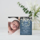 Baby Foto Greenery Rustic Blue Bedankt voor geboor Aankondigingskaart (Staand voorkant)