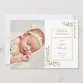 Baby Foto Greenery Script Birth Announounding Aankondiging (Voorkant)