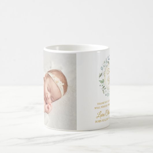 Baby Foto Groene Bladeren Goud Bedankt Koffiemok (Center)