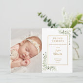 Baby Foto Groene Script Geboorteaankondiging Aankondiging (Staand voorkant)