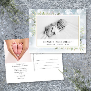 Baby Foto Groene Sneeuw Winter Geboorte Dank Je Briefkaart