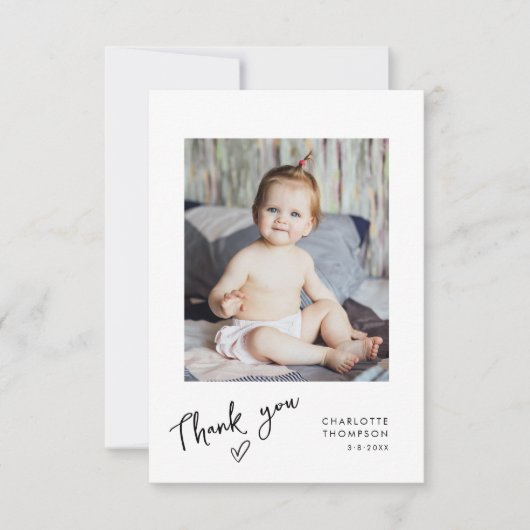 Baby Foto Handgeschreven Moderne Dankjewel Kaart (Voorkant)