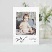 Baby Foto Handgeschreven Moderne Dankjewel Kaart (Staand voorkant)