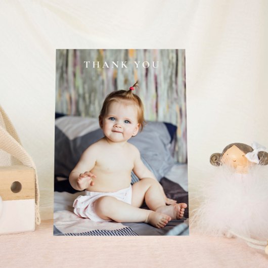 Baby Foto Handgeschreven Moderne Dankjewel Kaart