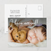 Baby Foto Ik ben aangekomen Geboorteaankondiging Aankondigingskaart (Voorkant / Achterkant)