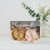 Baby Foto Ik ben aangekomen Geboorteaankondiging Aankondigingskaart (Staand voorkant)